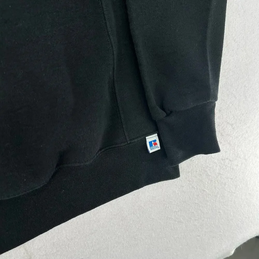 Vintage y2k Men's Black Russell Athletic Blank Fleece Crewneck Sweatshirt Sz M